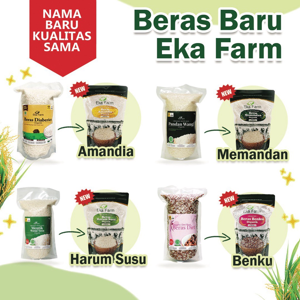 Eka Farm Beras Mentik Wangi Susu 1kg - Beras Organik Rendah Gula