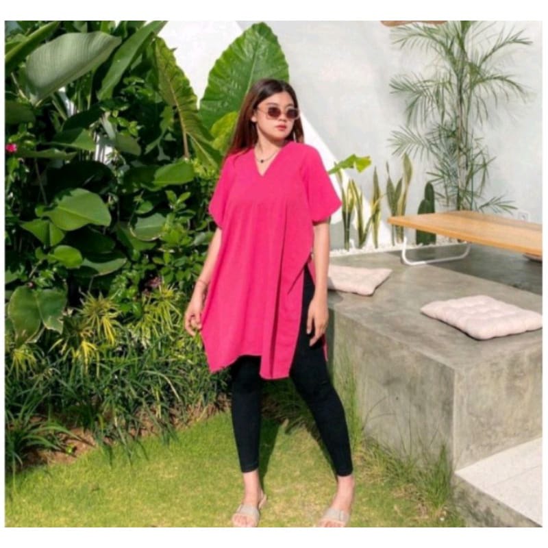 Yasinta Long Square Top Crinkle Nagita Atasan Wanita V-neck Oversize AIRFLOW CRINKLE ANTI LECEK BR