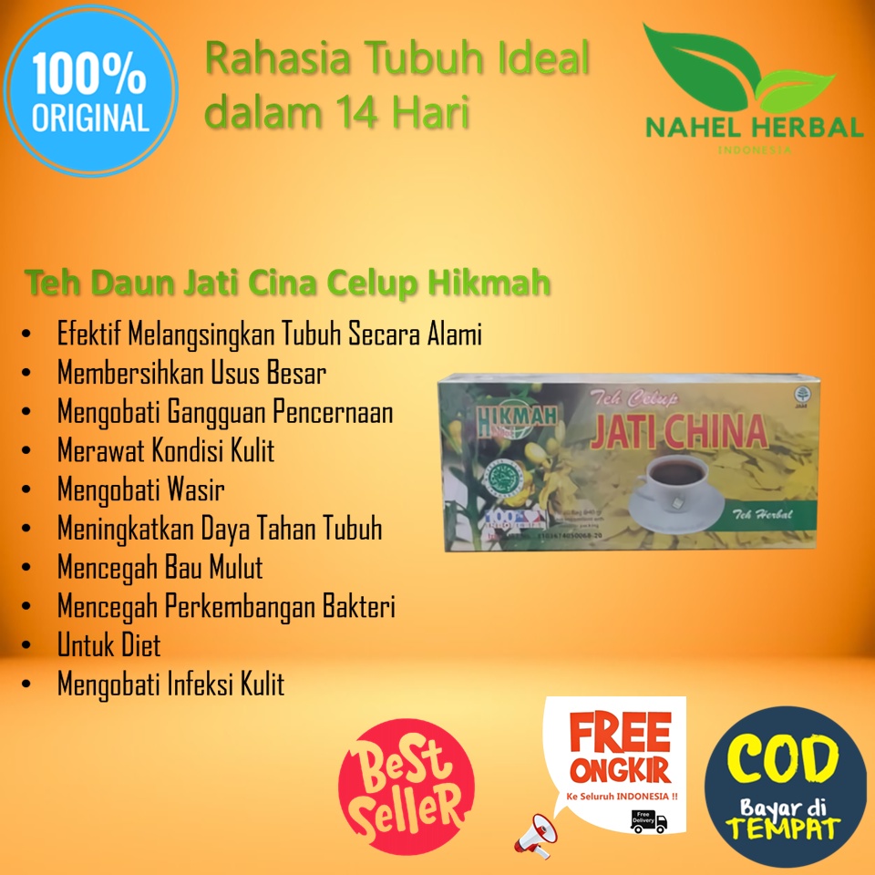 Cod Kemasan Baru Teh Celup Pelangsing Badan Daun Jati Cina Hikmah Pelakor 100% Original Bpom - Alami