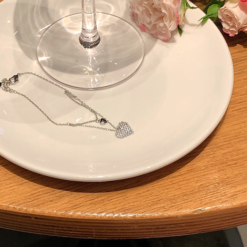 Gelang Rantai Liontin Hati Kristal Lapis Ganda Warna Silver Untuk Aksesoris Perhiasan Wanita