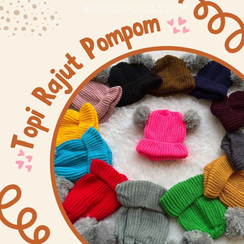 Topi Bayi Lucu / Topi Bayi Karakter Kucing / Baby Hat / Topi pompom [ Bunda Altaf ]