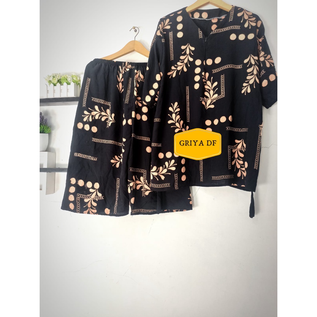 One set jumbo ld 130 lengan pendek bahan rayon motif padi