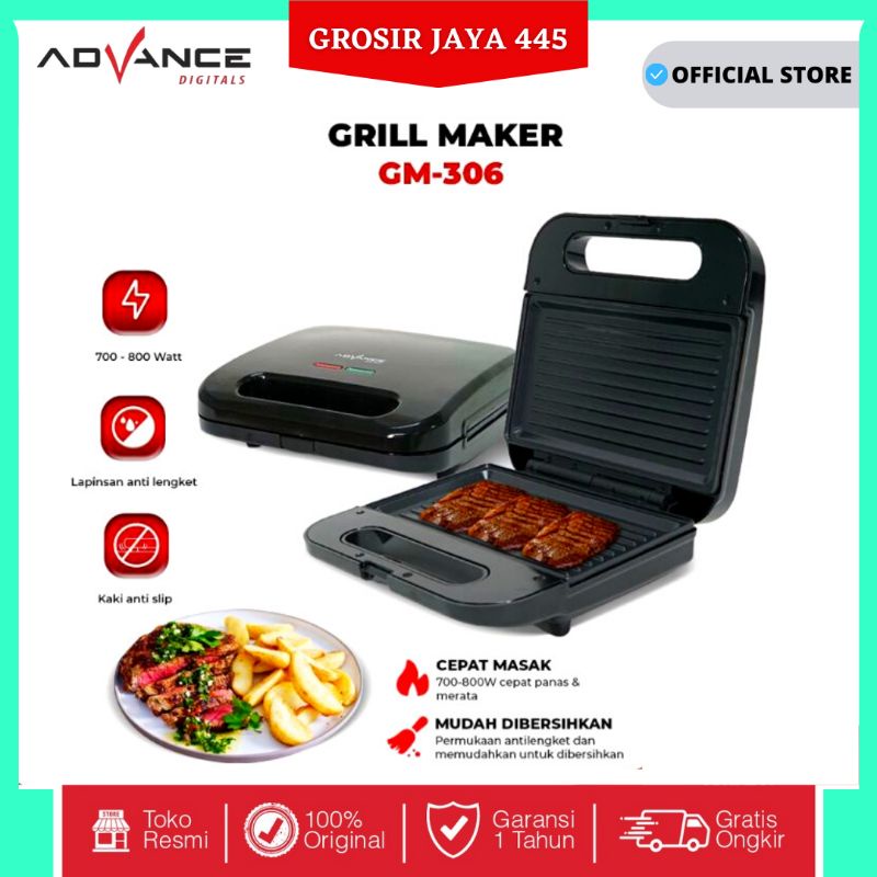 Advance Grill Maker GM-306 Alat Pemanggang Daging /Steak Elektrik Portable Hemat Listrik Garansi 1 Tahun