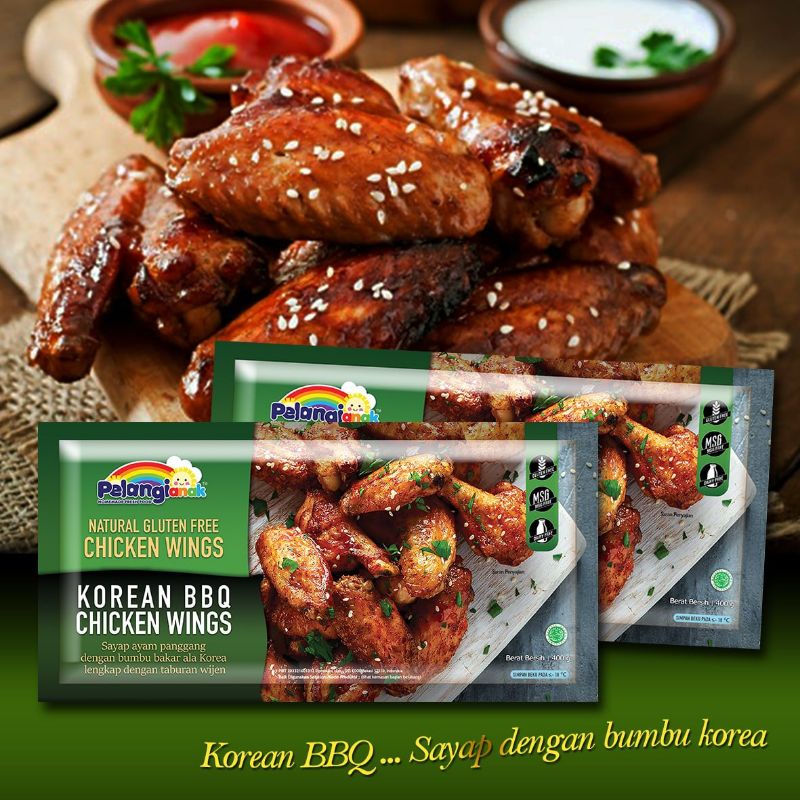 

Chicken wings spicy(sedang), korean bbq(tidak pedas),Honey 400gram pelangi