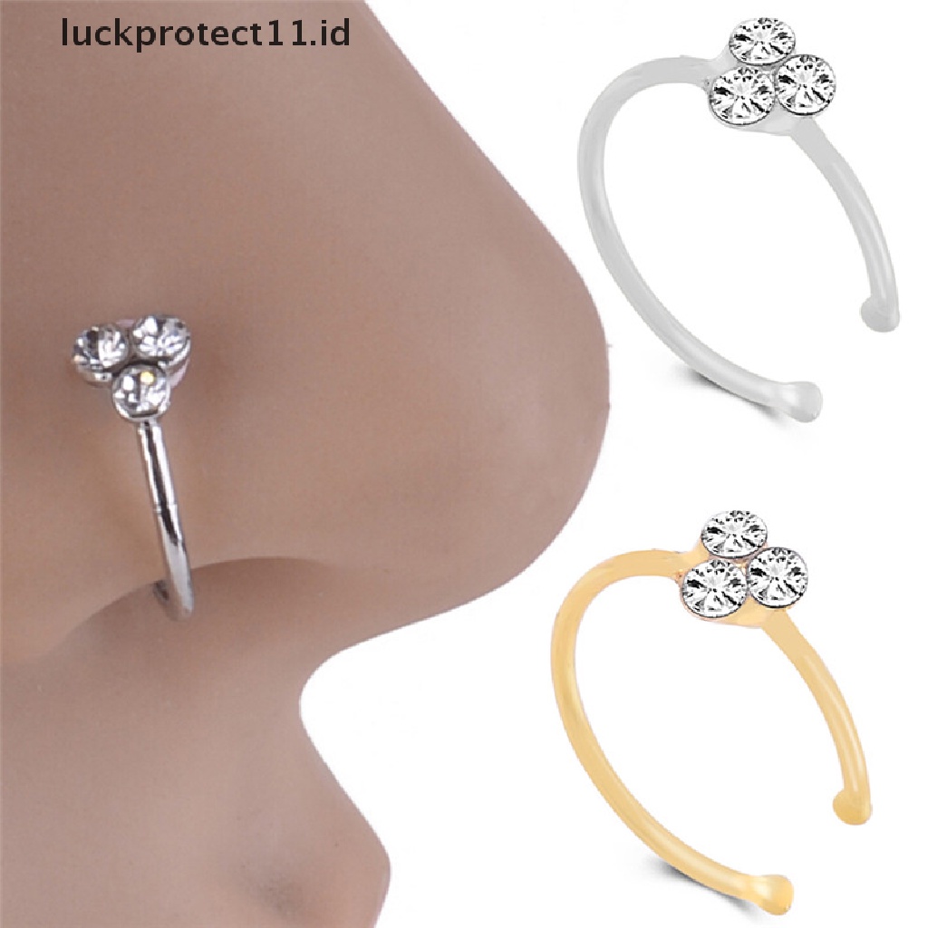 Cincin Tindik Hidung Bahan Surgical Steel Hias Kristal / Berlian Imitasi Untuk Wanita