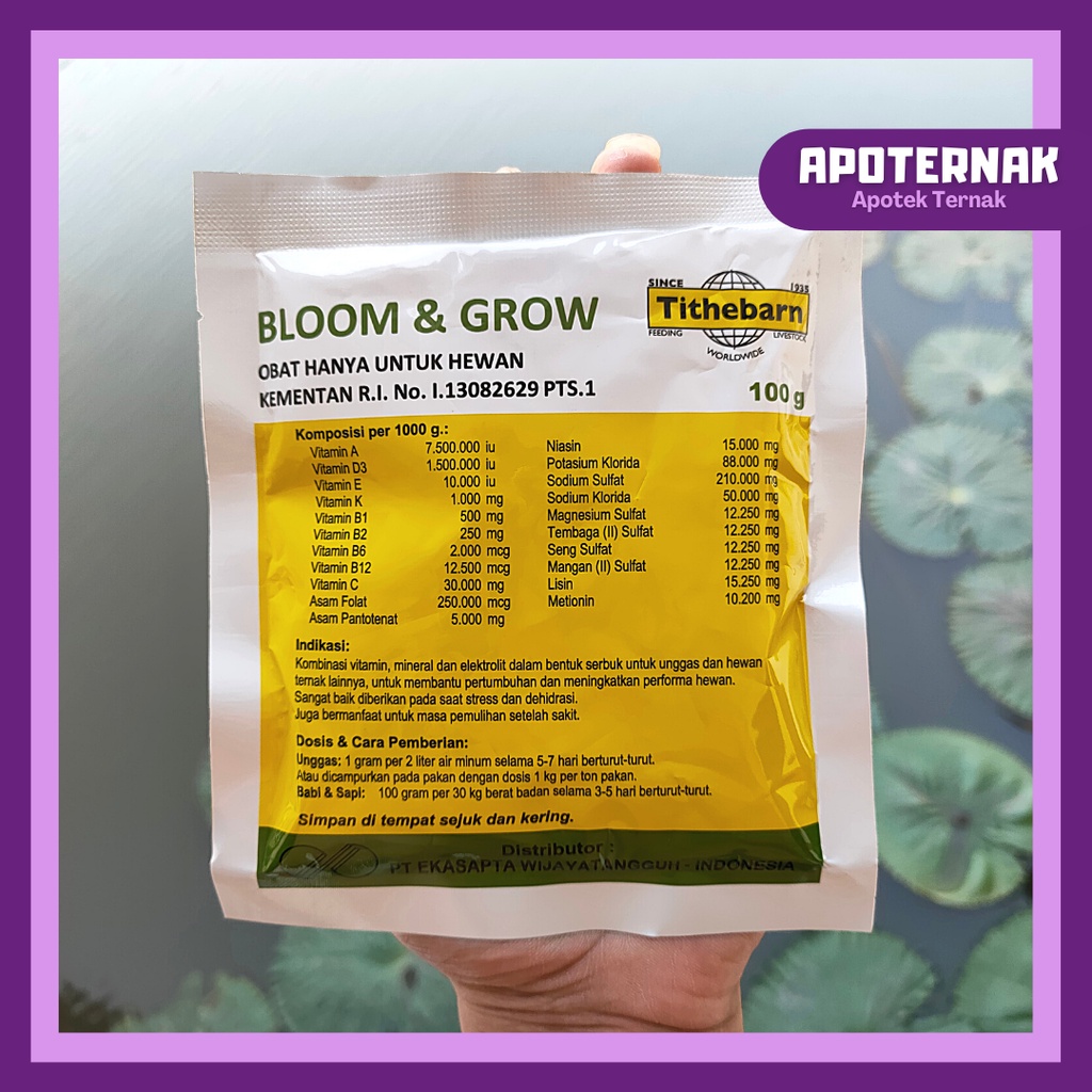 BLOOM and GROW | Multivitamin Dosis Tinggi Untuk Ternak Sapi Kambing Domba Ayam | 100 gr | Tithebarn