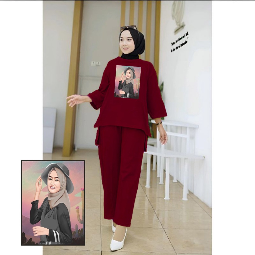 Setelan Tunik Hijab Topi Hitam/Set Tunik Senyawa