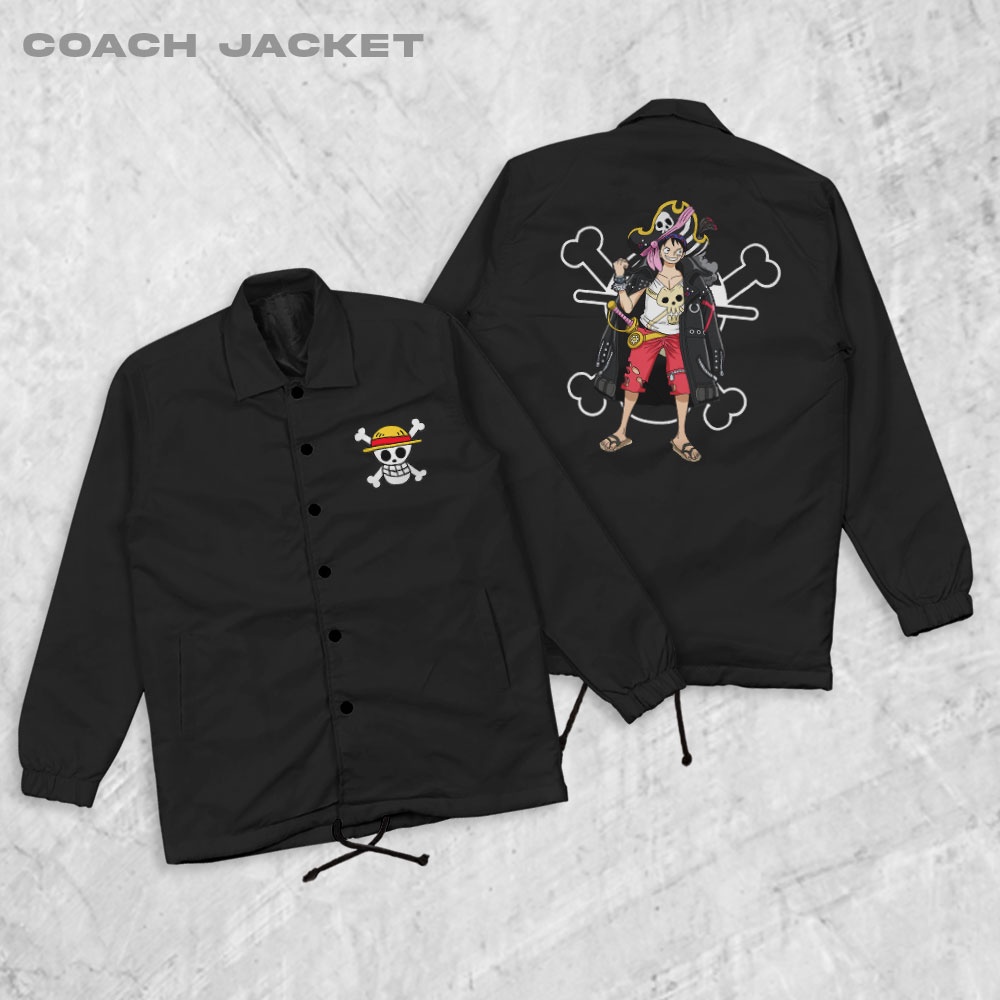 Fortglass One Piece Luffy Red Coach Jaket Polos Pria Jaket Parasut Unisex