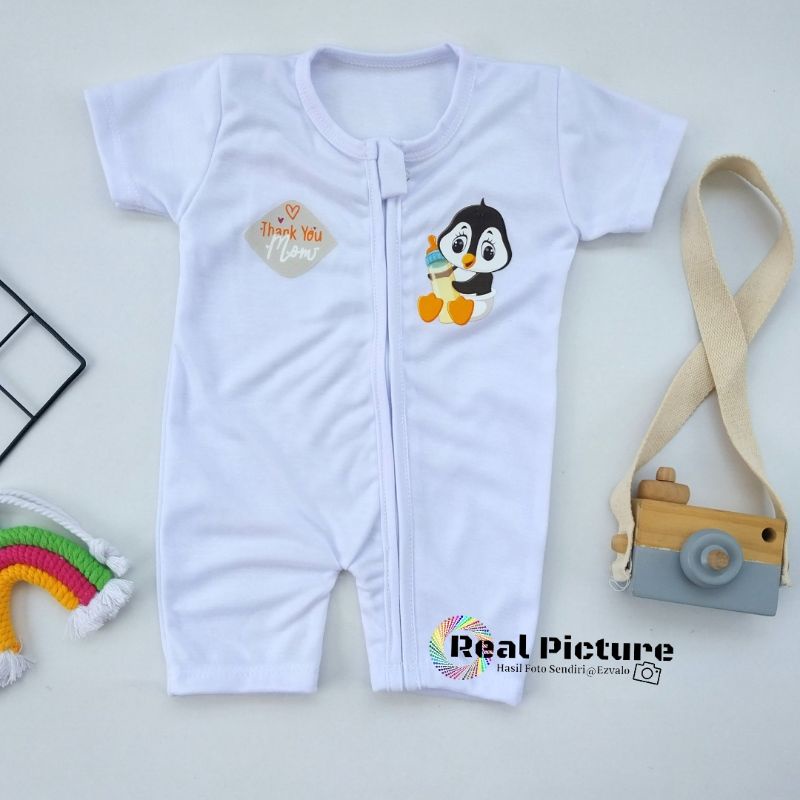 EZVALO BABY - Romper Resleting bayi unisex gambar pinguin lucu 0-3 bulan