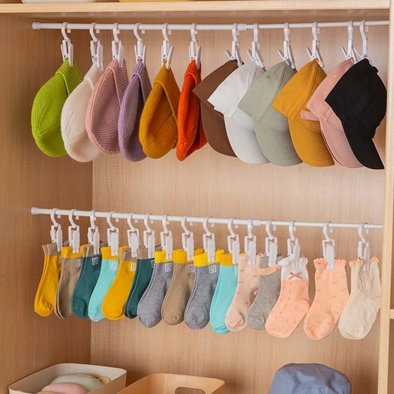 Gantungan Pakaian / Handuk / Topi 360 Derajat°Klip Kait Gantung Penyimpanan Tirai Multifungsi Bahan Plastik Untuk Aksesoris Lemari Pakaian