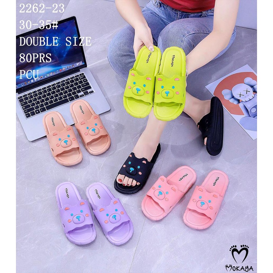 Sandal Slop Jelly Rumah Wanita dan Anak Cewek Motif Bear Cheeks Super Cute Empuk Pretty Kekinian Import Mokaya / Size 30-41 (2262-23/-231)