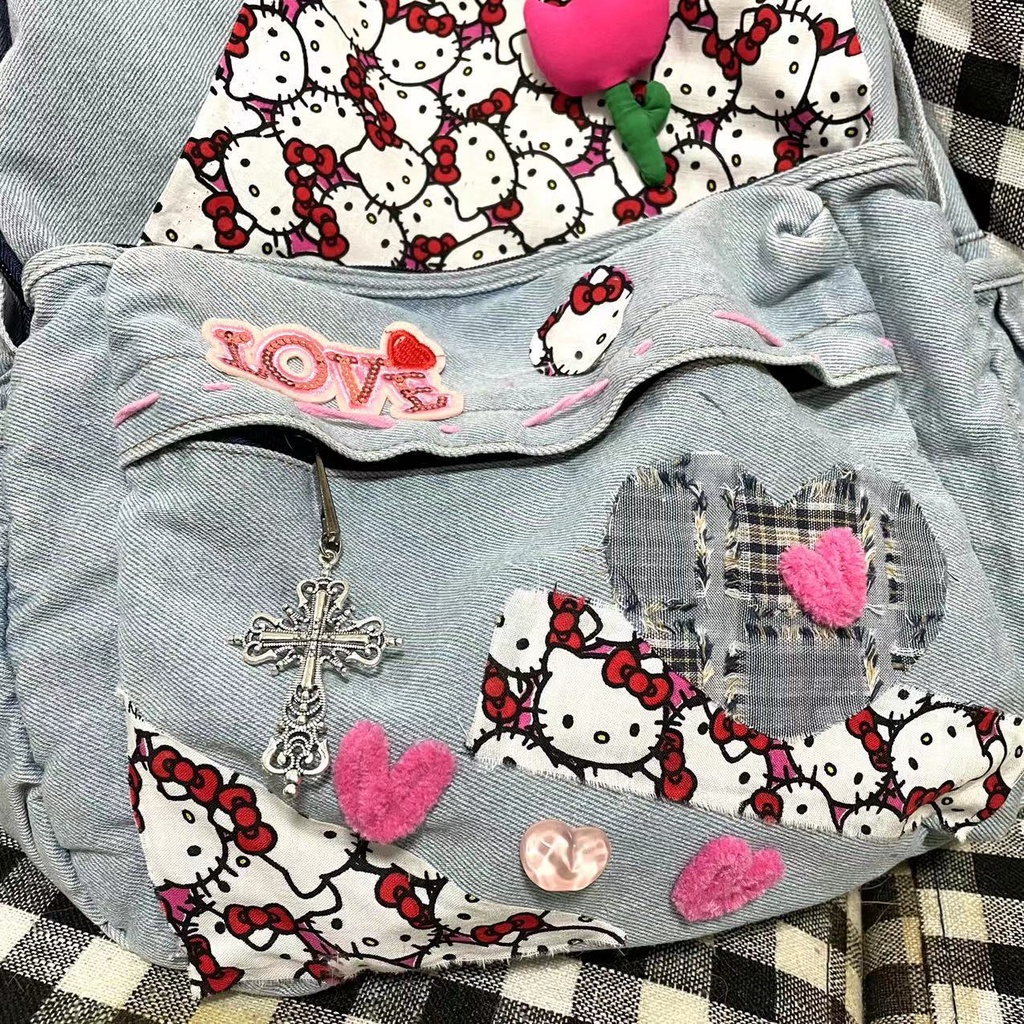 ◙▦☏Tas ransel hello kitty denim asli homemade tas hello kitty manis dan serbaguna jahitan milenial lama