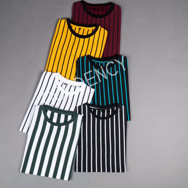 Kaos TShirt Pria | Motif Garis-Garis Vertikal | Casual Santai - Putih, S