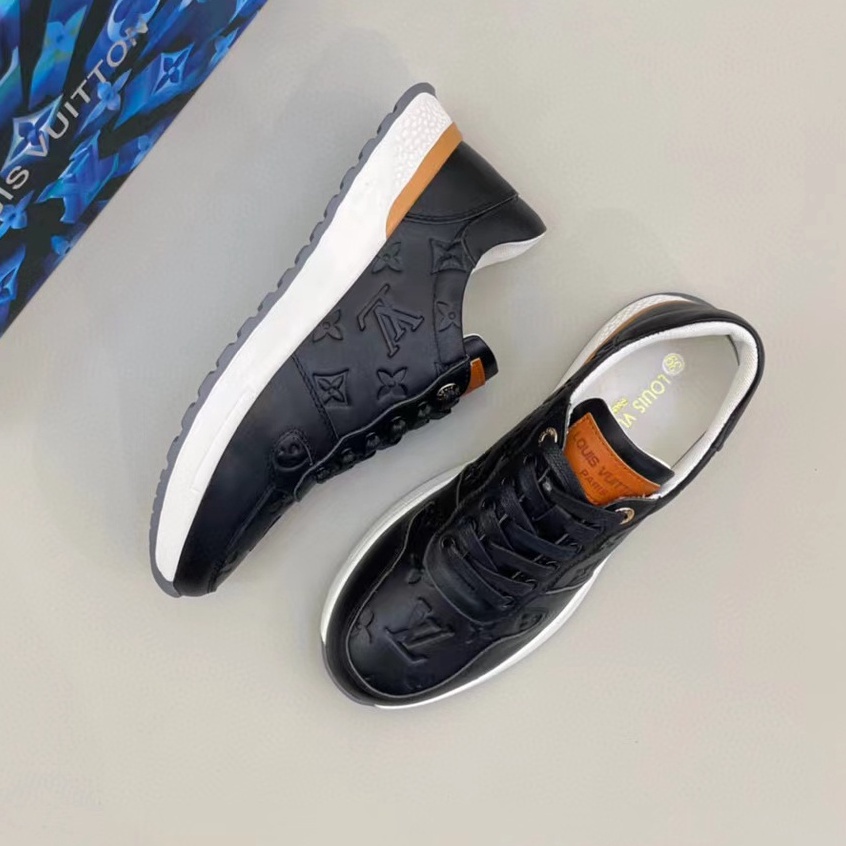 sepatu lv kulit sneaker cowok motif monogram men shoes run away hitam mirror p1shoes