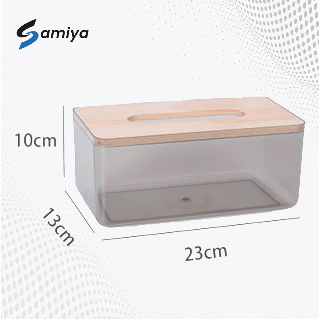 box kotak tempat tissue transparan bamboo lid / tempat tisu korea tutup bambu box kotak bening