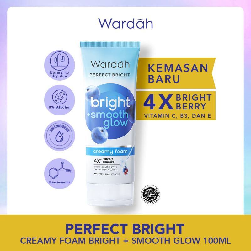 Wardah Perfect Bright Creamy Foam Bright Smooth Glow | Bright Oil Control | Cooling Bright Jelly Facial Foam 100ml