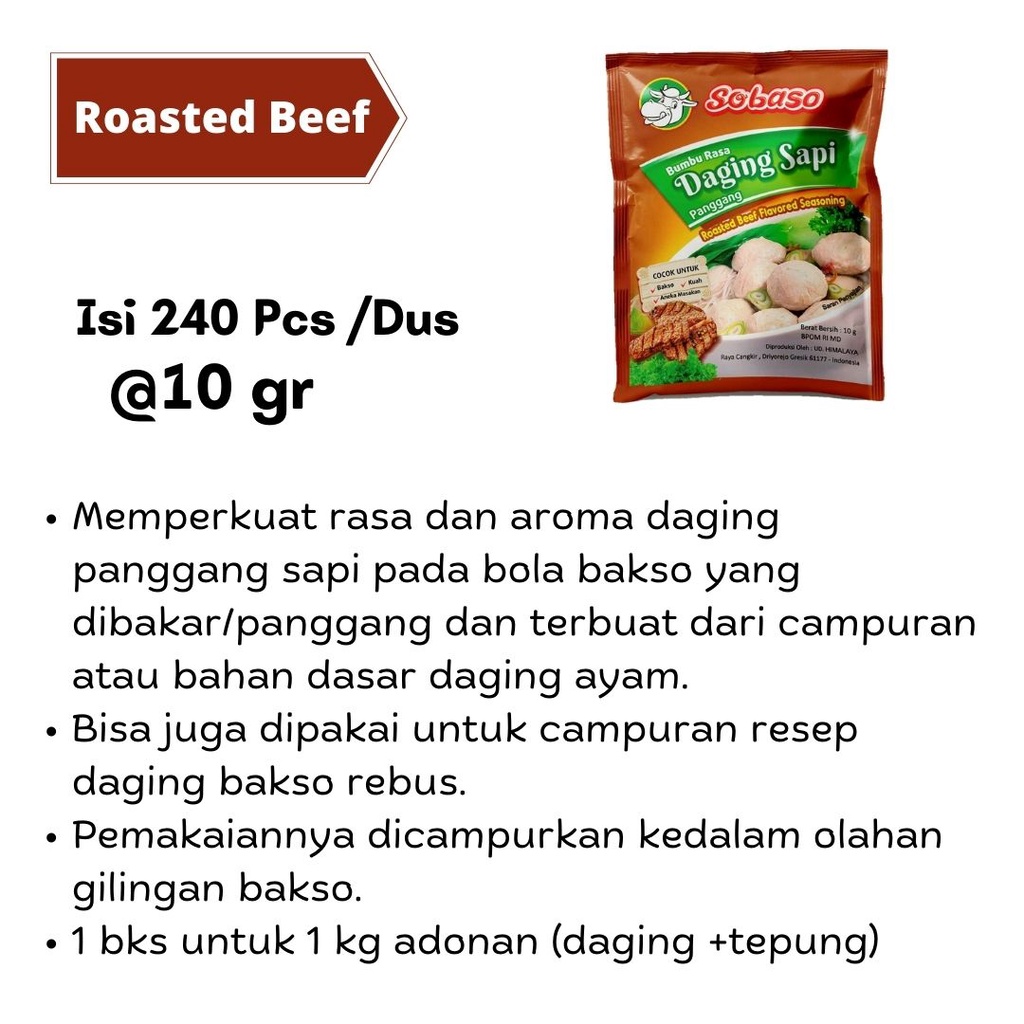 Sobaso Sari Daging, Bumbu Rasa sapi Panggang 10g (1 Dus)