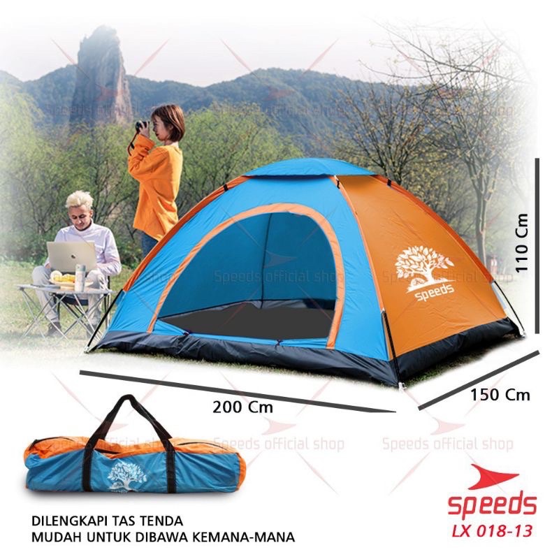 SPEEDS tenda camping gunung mendaki dome 2-3 orang dengan alas tenda anti air LX-018-13