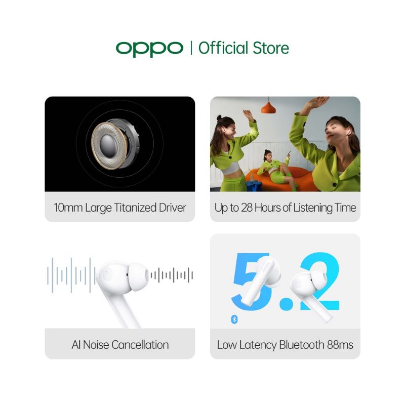 OPPO Enco Buds2 [Powerful Bass, Battery up to 28 Hours Listening Time, AI Noise Cancellation, Binaural Low-Latency]