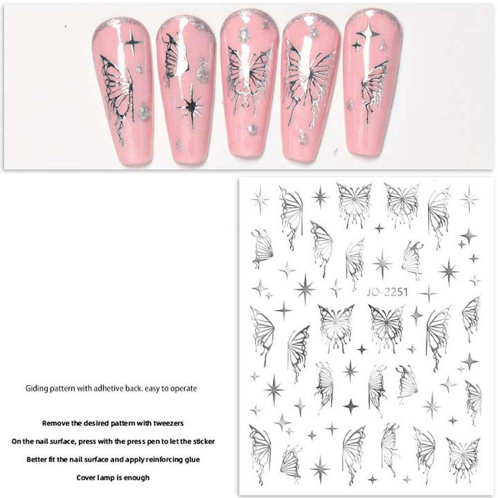 Mxbeauty Stiker Kuku Motif Kupu-Kupu Hollow Warna Hitam / Putih Untuk Dekorasi Nail Art / Manicure Wanita Butterfly