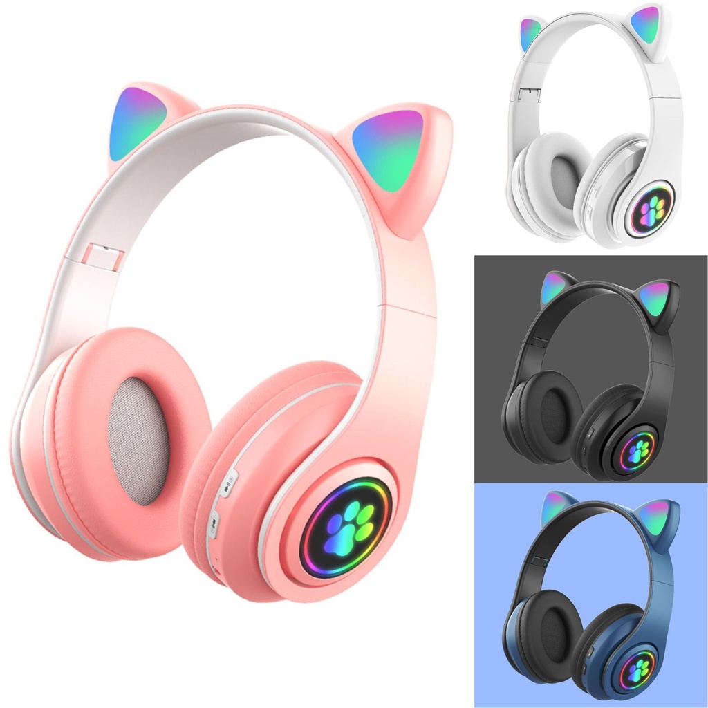 Headphone Gaming Bluetooth Cat Ear Kucing LED - Headset Wireless Free Kabel Jack 3.5mm Extra Bass