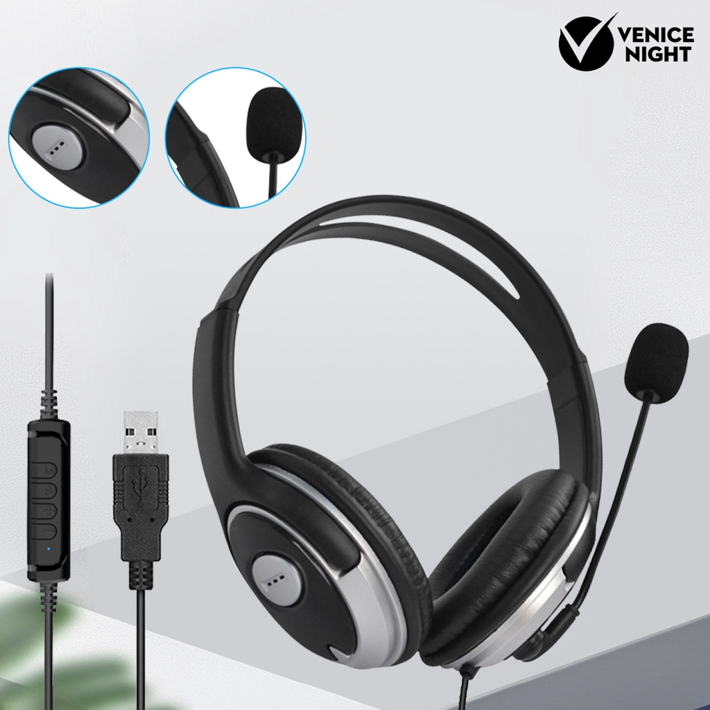 (VNEP) (Berkabel) 330 Earpiece Noise Reduction Subwoofer Black USB Wire Control E-sports Headphone untuk PC