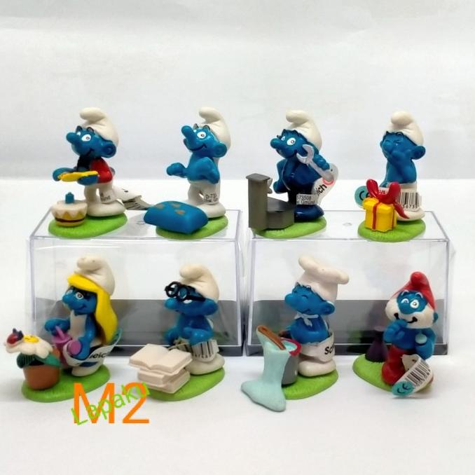 Miniatur pajangan Topper cake Smurf Figure set 8pcs
