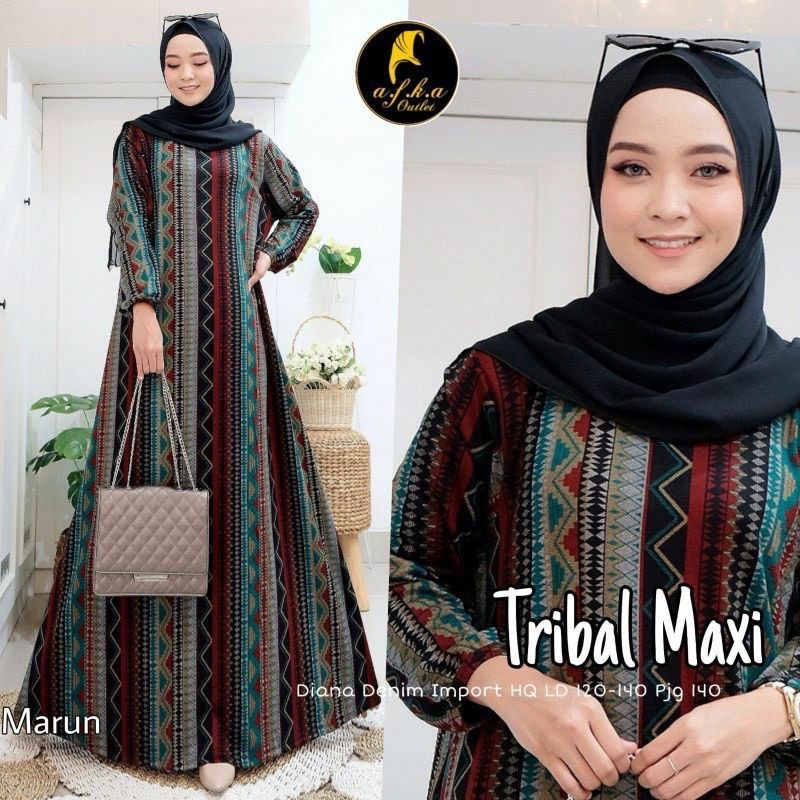 Tribal maxy - LD120 Gamis Diana Denim Jumbo Bigsize Oversize Bumil / 025-6259