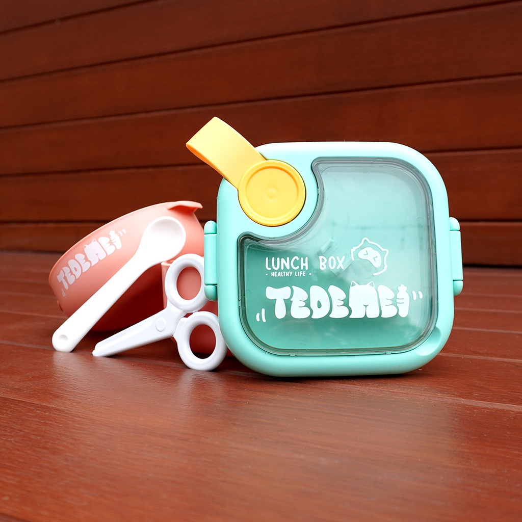 Tedemei Kotak Makan 2 In 1 - Set Lunch Box Free Sendok Bpa Free- 100% Orginal