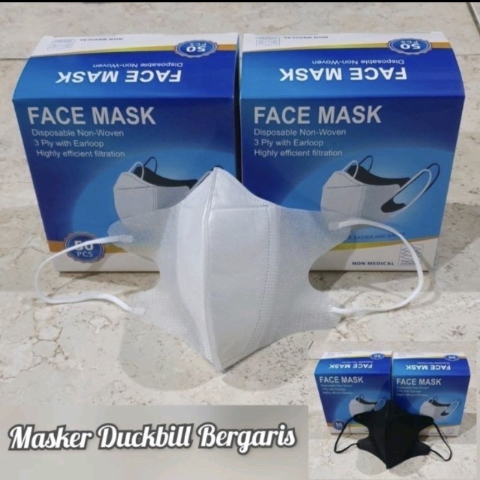 1 Box isi 50pcs Masker DUCKBILL Mask 3PLY BERGARIS Dewasa Murah