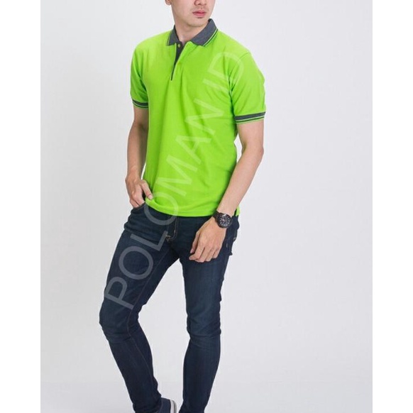 BAJU KAOS KERAH POLO SHIRT PRIA HIJAU STABILO - S