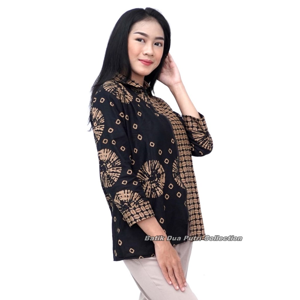 Batik Wanita Atasan Blouse Lengan Panjang Resleting Depan Busui Batik Dua Putri Collection