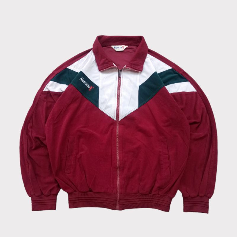"NASSAU VINTAGE COLOR BLOCK TRACKTOP - MAROON, SIZE ON TAG L"