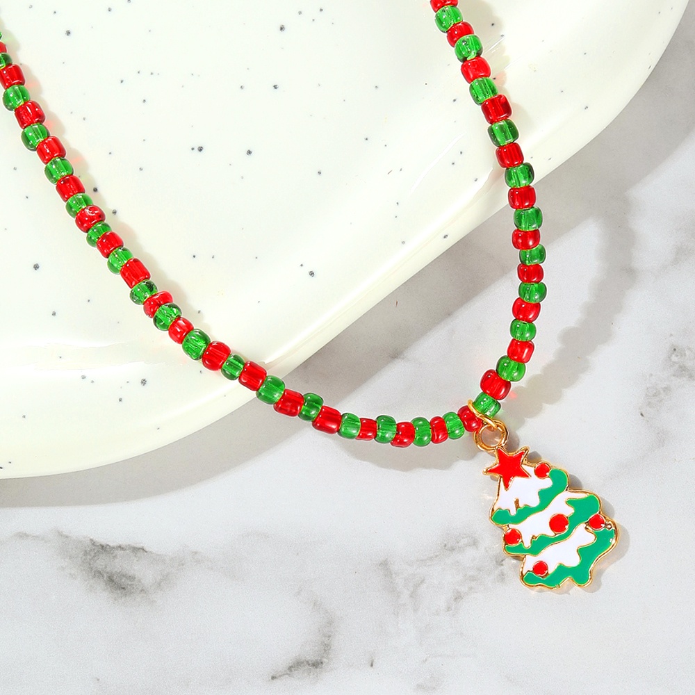 Kalung Klavikula Manik-Manik Warna-Warni Desain Santa Claus Pohon Natal Snowman Untuk Pria Dan Wanita