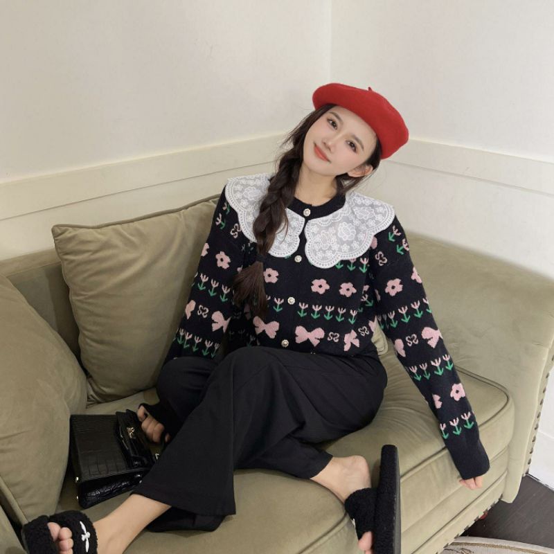 MDLV ~ H345# Harumi Lace Collar Knit Cardigan Premium Import