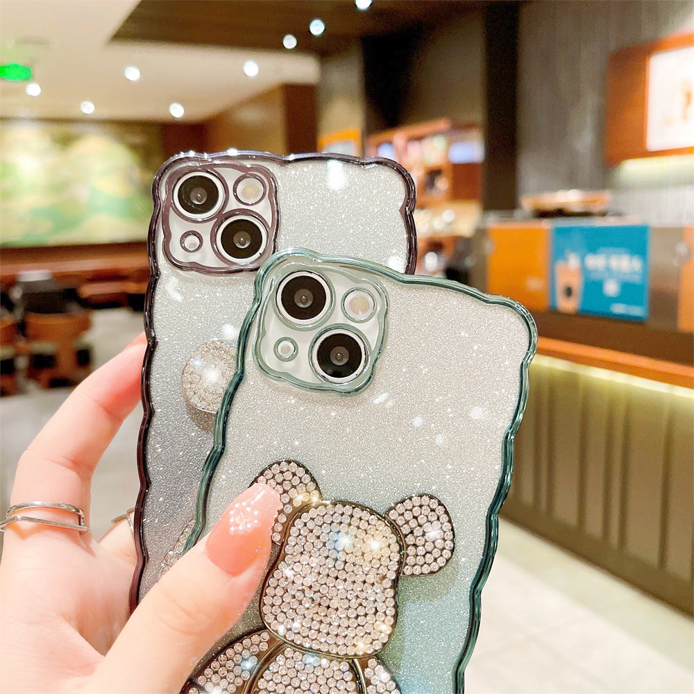 Case Desain Beruang 3D Glitter Untuk iPhone 13 12 11Pro Max X Xr Xs Max 8 7Plus