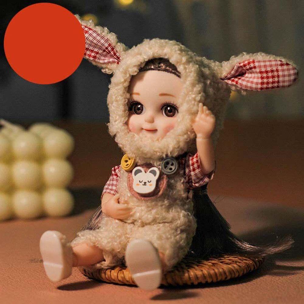 Mxbeauty1per12 BJD Boneka Ekspresi Lucu Hadiah Anak Perempuan Setelan Boneka Mainan Hadiah Ulang Tahun Sendi Bergerak Telinga Kelinci Pakaian DIY Mainan Boneka Smile Face Doll Pocket Joint Doll