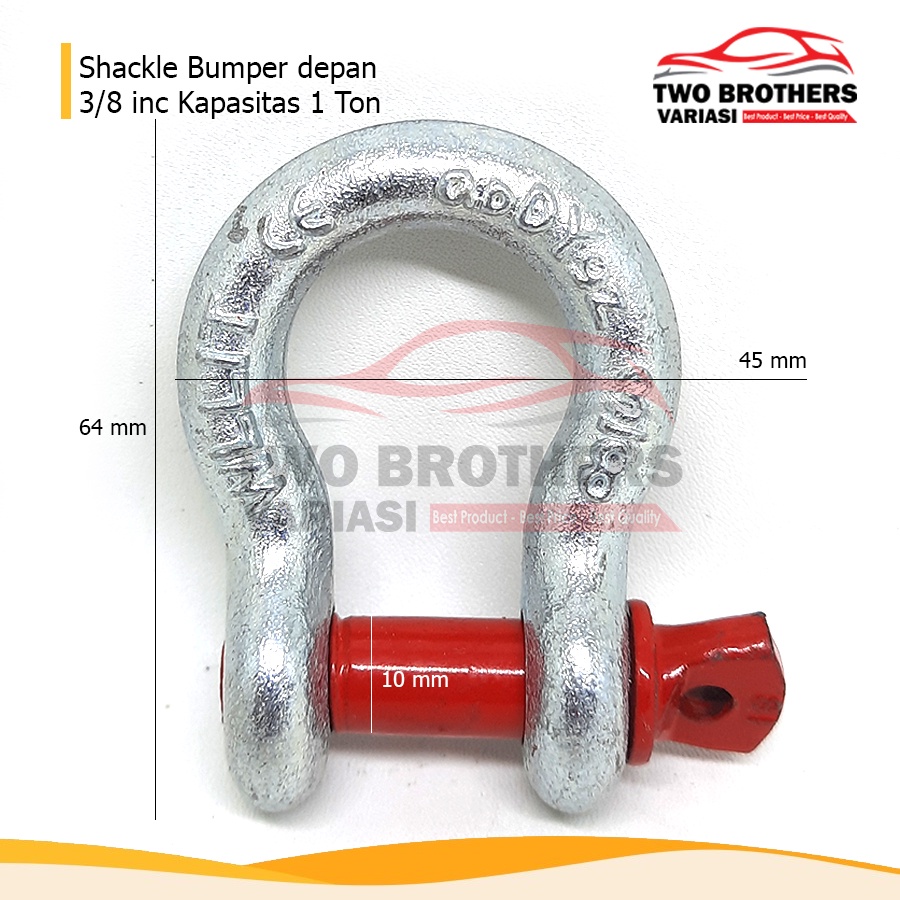 Shackle Omega 3/8 inc atau anting derek 1 Ton untuk mobil pengait towing bumper depan warna Polos