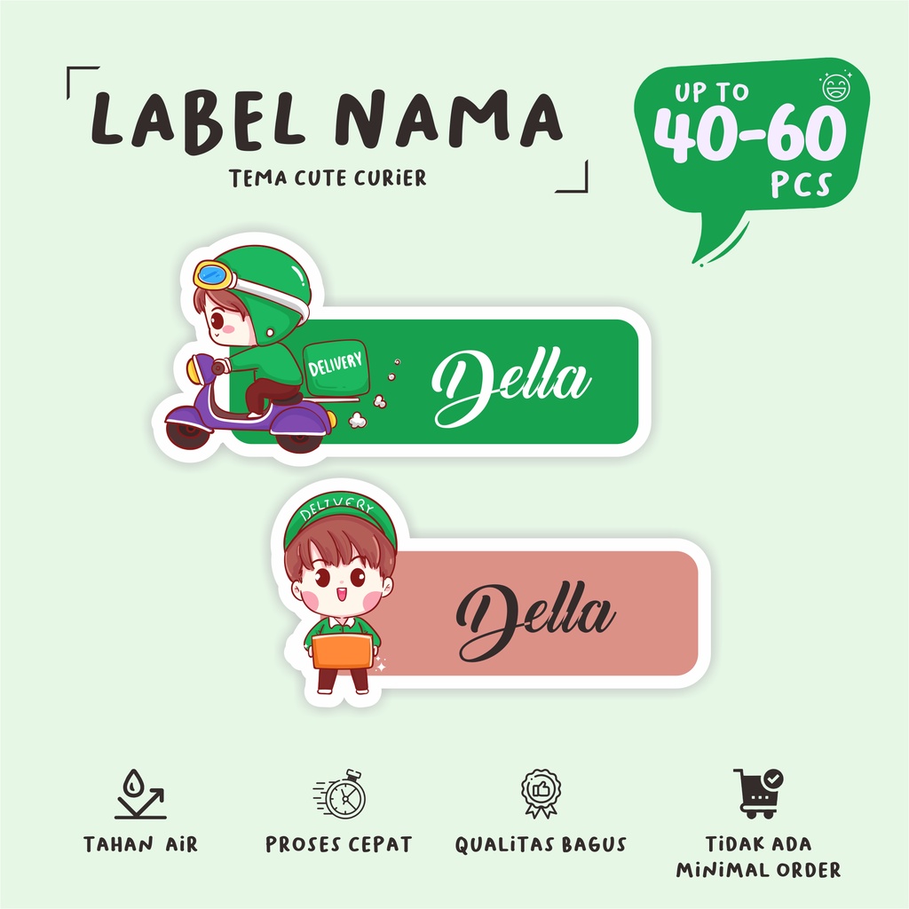

(40 - 60 pcs) cetak stiker label lucu CUTE CURRIER/murah/cetak stiker anti air/label nama