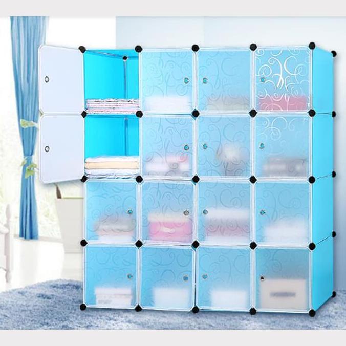 

Lemari pakaian plastik rak serbaguna susun lemari baju 16 pintu stock ready