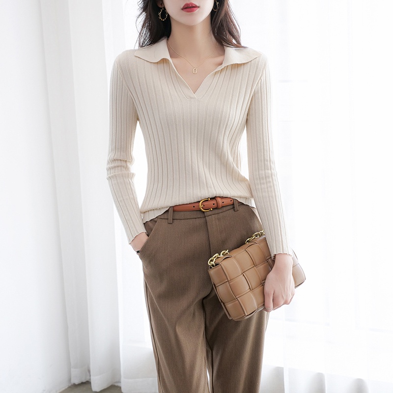 【Elegant】Casual Long Sleeve T-shirts V-Neck 7217