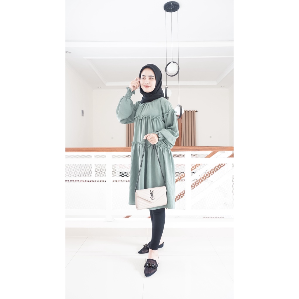 TUNIK ATASAN KEMEJA WANITA AIRFLOW CRINGKLE POLOS VARIASI KERUT RENDA ATASAN WANITA REMAJA KEKINIAN 