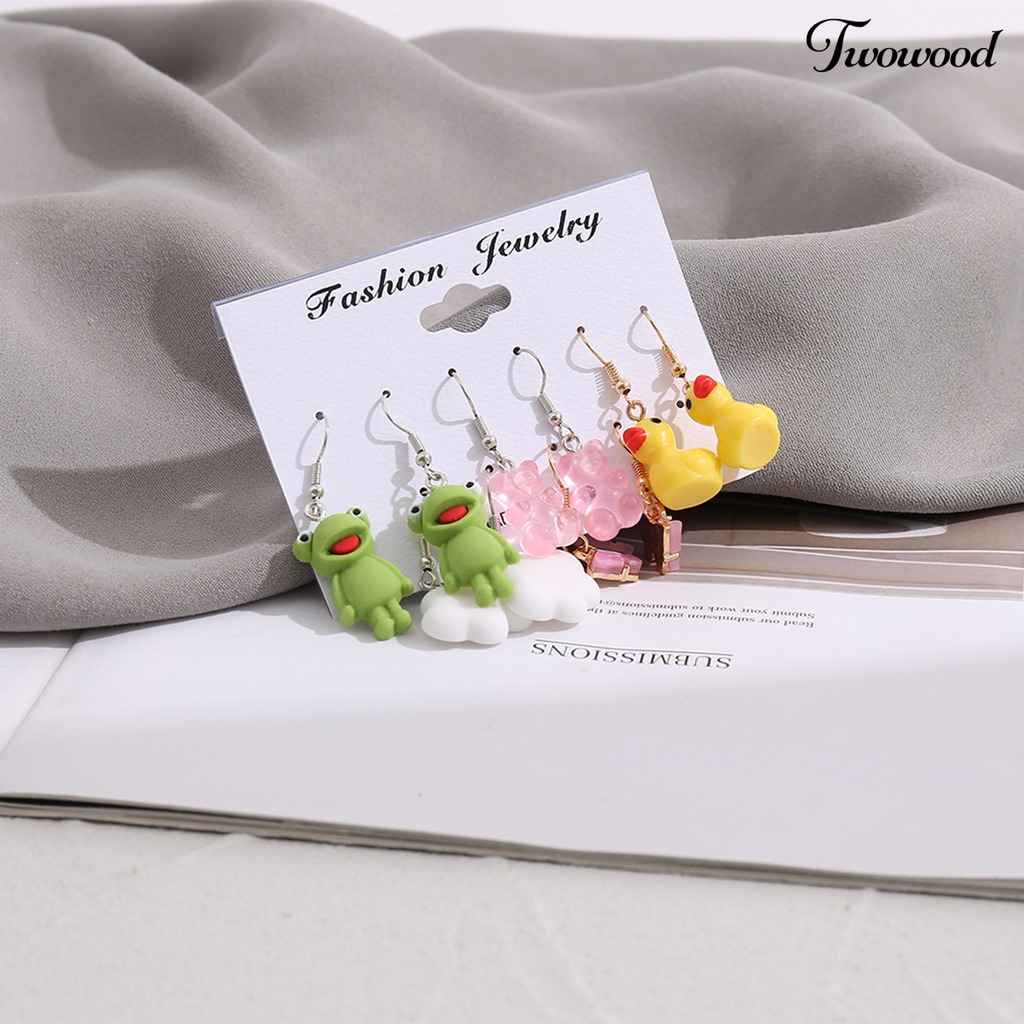 1 Set Anting Kait Desain Hewan Katak Warna Hijau Untuk Wanita