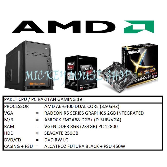Paket Cpu / Pc Rakitan Gaming 19 /Amd A6-6400(3.7 Ghz)/ Ram 8Gb
