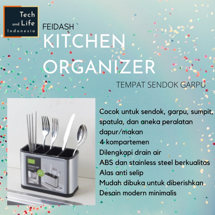 Tempat Sendok Garpu Rak Dapur Kitchen Organizer Stainless Steel