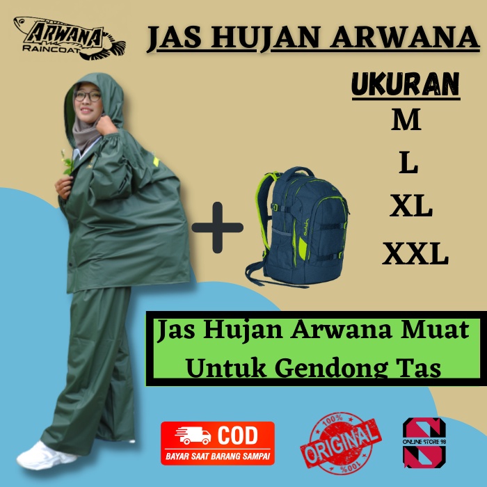Jas Hujan Arwana Mantol Mantel pria dan Wanita Setelan Baju dan Celan Bahan Karet PVC Garansi Original