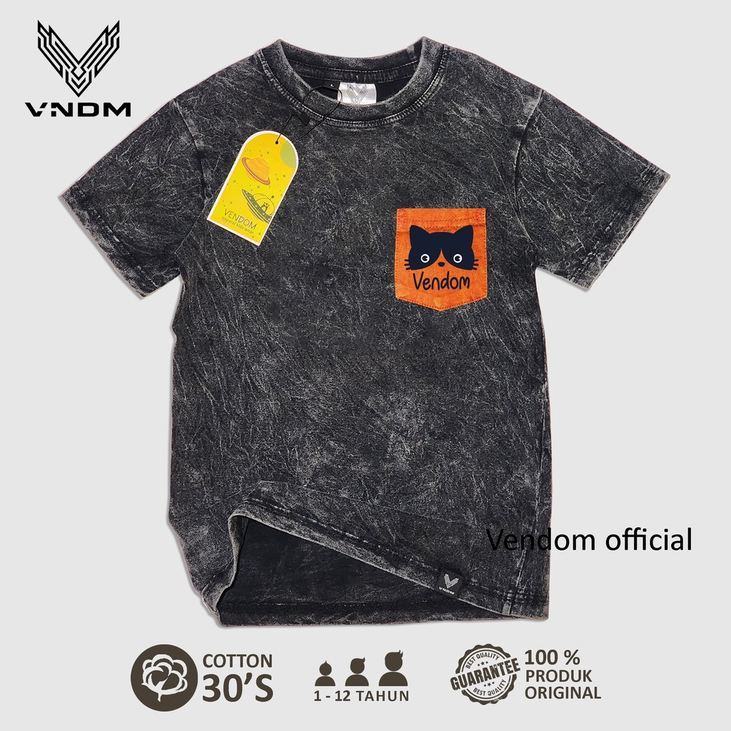 Vendom Kids Baju Kaos Anak Washet Laki Laki / Perempuan Unisex Umur 1-12 Tahun Bahan Cotton 30S