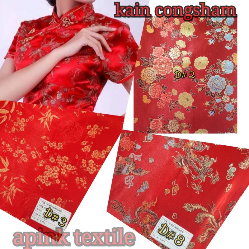 kain ceongsham jibao / Bahan satin congsahm / sanghai lebar 90cm merah cabe kain satin baju adat sanghai