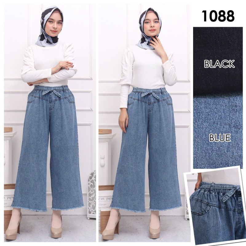 Celana Kulot Jeans Wanita Jumbo Pinggang Karet Kulot Jeans Premium KULOT JEANS SNOW