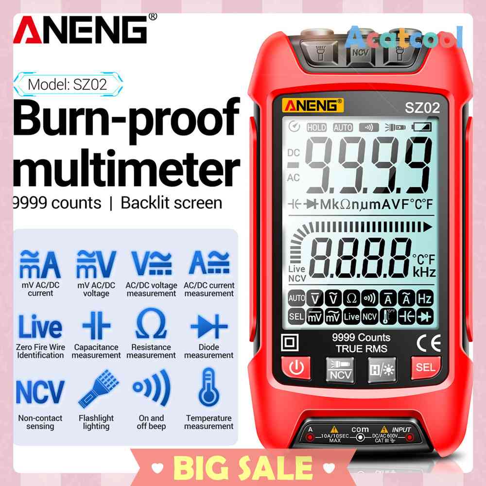 Multimeter Digital 9999 Hitungan Kapasitansi Auto Range True RMS NCV LED LCD